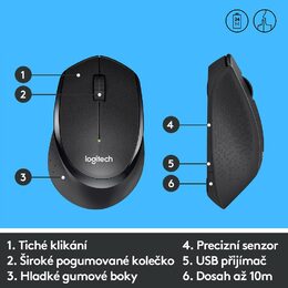 Myš Logitech Wireless Mouse M330 Silent Plus / optická / 3 tlačítka / 1000dpi - černá (910004909)
