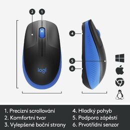 Myš Logitech M190 Wireless Mouse 910-005907 / optická/ 3 tlačítka / 1000DPI - modrá