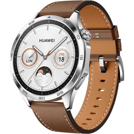 Chytré hodinky Huawei Watch GT 4 46 mm - Silver + Brown Strap