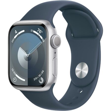 Chytré hodinky Apple Watch Series 9 GPS 41mm pouzdro ze stříbrného hliníku - bouřkově modrý sportovní M/L řemínek