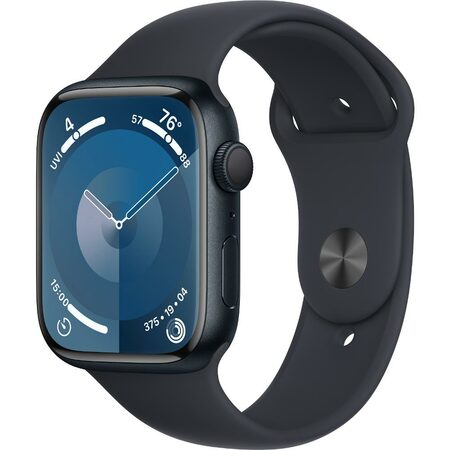 Chytré hodinky Apple Watch Series 9 GPS 45mm pouzdro z temně inkoustového hliníku - temně inkoustový sportovní S/M řemínek