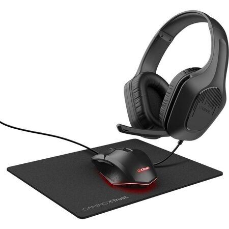 Herní set Trust GXT 790 3v1, headset + myš + podložka pod myš - černý