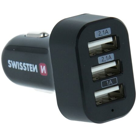SWISSTEN nabíječ 3xUSB 12V/5,2A ČERNÁ