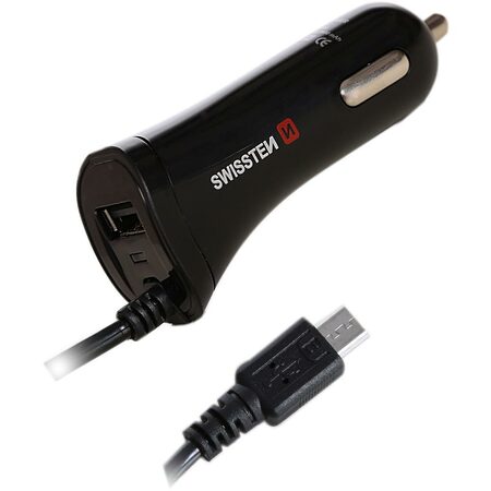 SWISSTEN nabíječ 2v1 1xUSB 1x kabel micro USB 12V/2,4A ČERNÁ