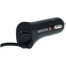 SWISSTEN nabíječ 2v1 1xUSB 1x kabel micro USB 12V/2,4A ČERNÁ