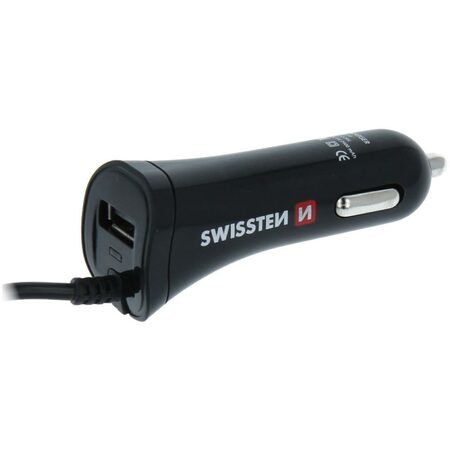 SWISSTEN nabíječ 2v1 1xUSB 1x kabel USB-C 12V/2,4A ČERNÁ