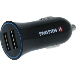 SWISSTEN nabíječ 2xUSB 12V/2,4A ČERNÁ + Lightning kabel