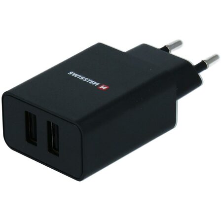 SWISSTEN adaptér 230V/2,1A 2xUSB + lightning kabel 1,2m ČERNÁ