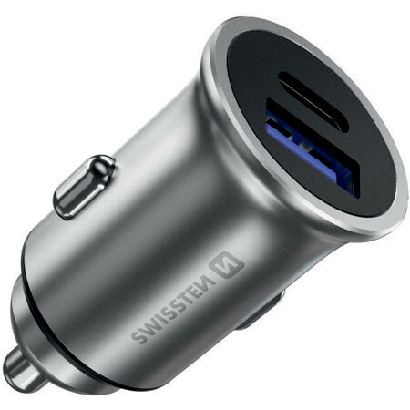 SWISSTEN nabíječ USB QUICK CHARGE3.0 a USB-C POWER DELIVERY 12V/3A stříbrná