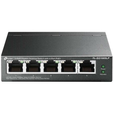 Switch TP-Link TL-SG1005LP 5x GLAN, 4xPoE+, 41W, dosah 250m, kov