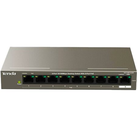 Tenda TEF1109P-8-63W PoE AT Switch 63Watt, 9xRJ45 Switch s 8xPoE 802.3at, 10/100