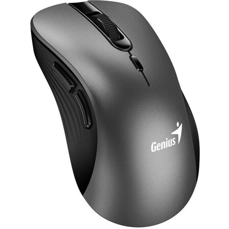 Genius Ergo 8100S Myš, bezdrátová, ergonomická, optická, 1600DPI, 6 tlačítek, USB, kovově šedá