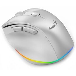 Genius Ergo 9000S Pro Myš, bezdrátová, optická, 2400DPI, 6 tlačítek, BT, 2,4GHz, USB-C nabíjení, tichá, 7barevné podsv., bílá