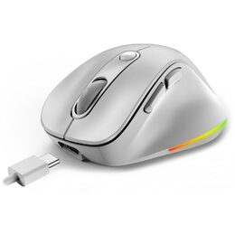 Genius Ergo 9000S Pro Myš, bezdrátová, optická, 2400DPI, 6 tlačítek, BT, 2,4GHz, USB-C nabíjení, tichá, 7barevné podsv., bílá