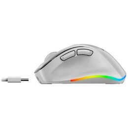 Genius Ergo 9000S Pro Myš, bezdrátová, optická, 2400DPI, 6 tlačítek, BT, 2,4GHz, USB-C nabíjení, tichá, 7barevné podsv., bílá