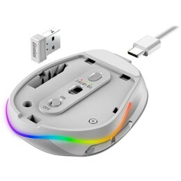 Genius Ergo 9000S Pro Myš, bezdrátová, optická, 2400DPI, 6 tlačítek, BT, 2,4GHz, USB-C nabíjení, tichá, 7barevné podsv., bílá