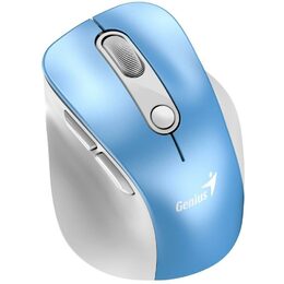 Genius Ergo 9000S Pro Myš, bezdrátová, optická, 2400DPI, 6 tlačítek, BT, 2,4GHz, USB-C nabíjení, tichá, 7barevné podsv., modrobílá