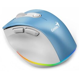 Genius Ergo 9000S Pro Myš, bezdrátová, optická, 2400DPI, 6 tlačítek, BT, 2,4GHz, USB-C nabíjení, tichá, 7barevné podsv., modrobílá