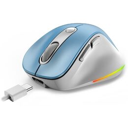 Genius Ergo 9000S Pro Myš, bezdrátová, optická, 2400DPI, 6 tlačítek, BT, 2,4GHz, USB-C nabíjení, tichá, 7barevné podsv., modrobílá