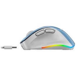 Genius Ergo 9000S Pro Myš, bezdrátová, optická, 2400DPI, 6 tlačítek, BT, 2,4GHz, USB-C nabíjení, tichá, 7barevné podsv., modrobílá