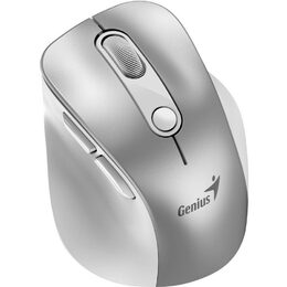 Genius Ergo 9000S Pro Myš, bezdrátová, optická, 2400DPI, 6 tlačítek, BT, 2,4GHz, USB-C nabíjení, tichá, 7barevné podsv.,stříbrná
