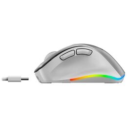 Genius Ergo 9000S Pro Myš, bezdrátová, optická, 2400DPI, 6 tlačítek, BT, 2,4GHz, USB-C nabíjení, tichá, 7barevné podsv.,stříbrná
