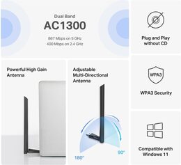 USB klient TP-Link Mercusys MA30H Wireless USB adapter AC1300, 2,4/5,4GHz