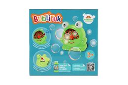 Bublifuk stroj žába plast 11x13cm na baterie + náplň v krabičce 17x16,5x12cm