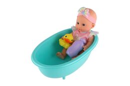 Panenka miminko 26cm pevné tělo plast s vaničkou s doplňky v krabici 20x33x10cm