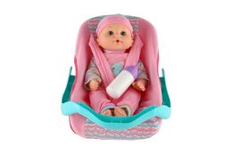 Panenka miminko 30cm plast v nosítku/autosedačce s lahvičkou v blistru
