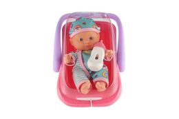 Panenka miminko 20 cm plast v nosítku/autosedačce s lahvičkou v blistru