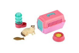 Mazlíček/kočka s přenosným boxem plast 4cm s doplňky 4 druhy na kartě 12,5x25x5cm