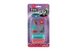 Mazlíček/kočka s přenosným boxem plast 4cm s doplňky 4 druhy na kartě 12,5x25x5cm