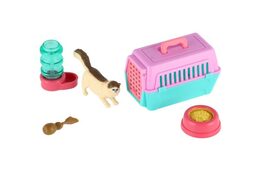 Mazlíček/kočka s přenosným boxem plast 4cm s doplňky 4 druhy na kartě 12,5x25x5cm