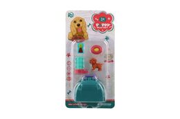 Mazlíček/pes s přenosným boxem plast 5cm s doplňky 2 druhy na kartě 12,5x25x5cm