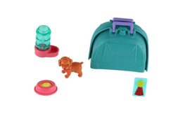 Mazlíček/pes s přenosným boxem plast 5cm s doplňky 2 druhy na kartě 12,5x25x5cm
