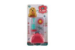 Mazlíček/pes s přenosným boxem plast 5cm s doplňky 2 druhy na kartě 12,5x25x5cm