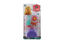 Mazlíček/pes s přenosným boxem plast 5cm s doplňky 2 druhy na kartě 12,5x25x5cm