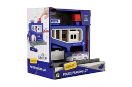 Parkovací garáž + auto policie plast v krabici 20x20x14cm