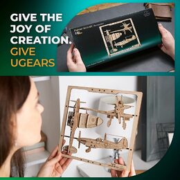 Ugears 2,5D dřevěné mechanické puzzle Stíhací letadlo