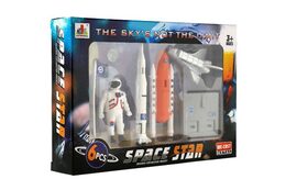 Sada vesmír 6ks kov/plast astronaut, raketoplán s doplňky v krabičce 25x17x4,5cm