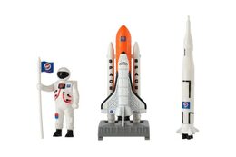 Sada vesmír 6ks kov/plast astronaut, raketoplán s doplňky v krabičce 25x17x4,5cm