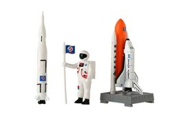 Sada vesmír 6ks kov/plast astronaut, raketoplán s doplňky v krabičce 25x17x4,5cm