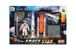 Sada vesmír 6ks kov/plast astronaut, raketoplán s doplňky v krabičce 25x17x4,5cm