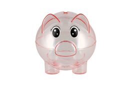 Pokladnička prasátko průhledné plast 10cm mix druhů v krabičce 11x9cm