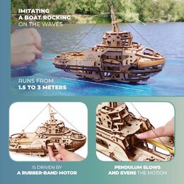Ugears 3D dřevěné mechanické puzzle Remorkér