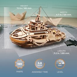 Ugears 3D dřevěné mechanické puzzle Remorkér