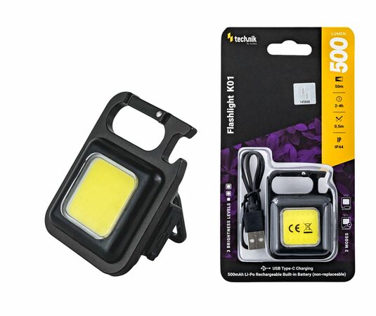 Technik Flashlight K01 mini nabíjecí svítilna 500lm LED COB s otvírákem