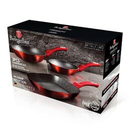 BERLINGERHAUS Sada pánví s mramorovým povrchem 3 ks Burgundy Metallic Line gril BH-1289