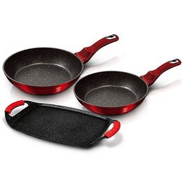 BERLINGERHAUS Sada pánví a grilovací deska s mramorovým povrchem 3 ks Burgundy Metallic Line BH-1668